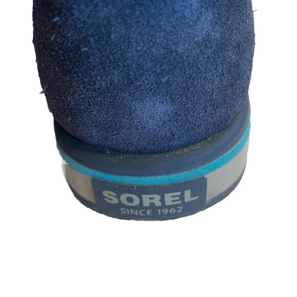 SOREL Womens 8/Youth 6 Navy Suede Leather Gray Knit Waterproof Winter Boots Warm - Picture 6 of 9